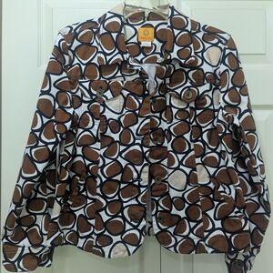 Ruby Rd. Brown and White Geometric Jean Jacket